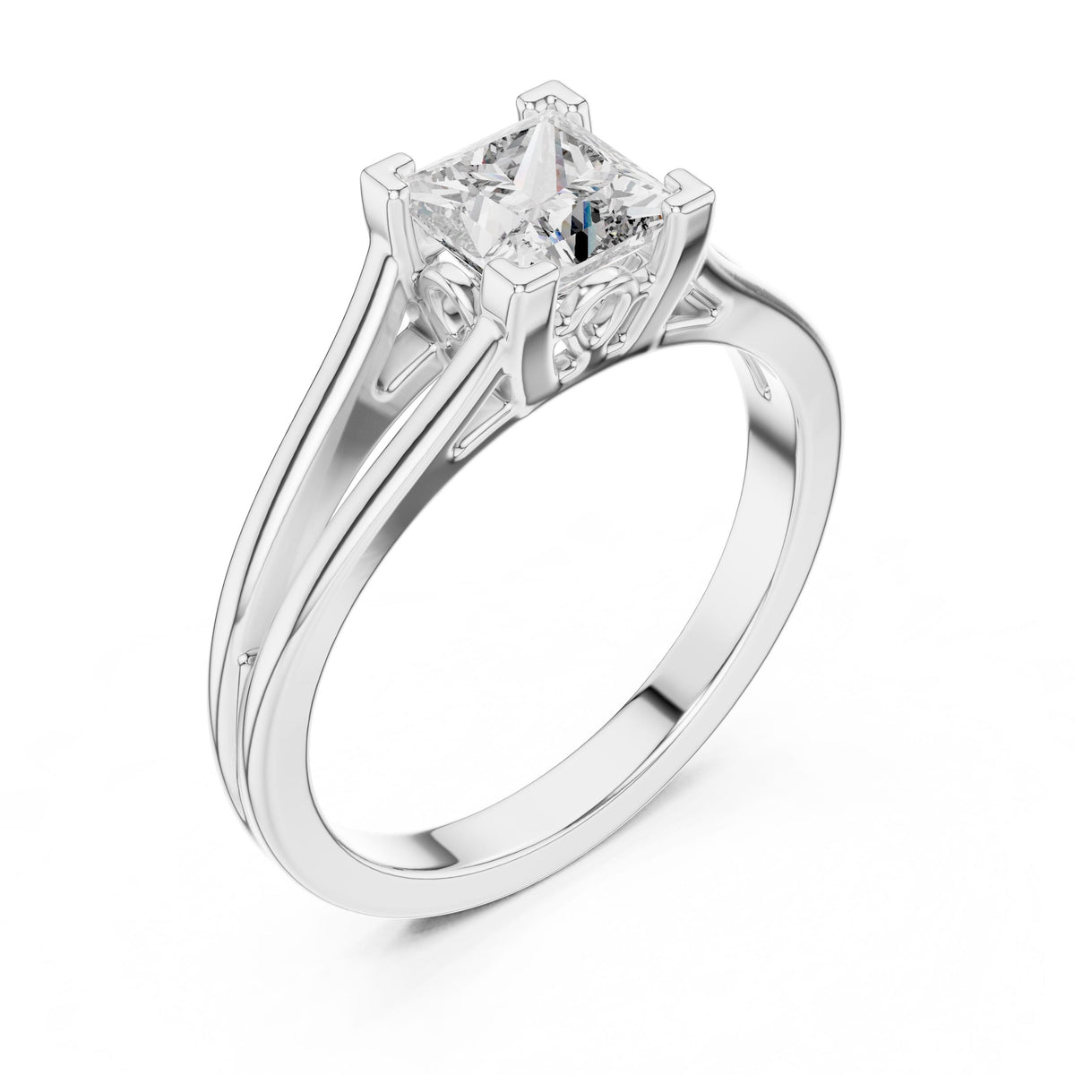 Split-Shank Princess-Cut Diamond Ring with Lab-Grown Diamonds, 14K Gold, White Gold
