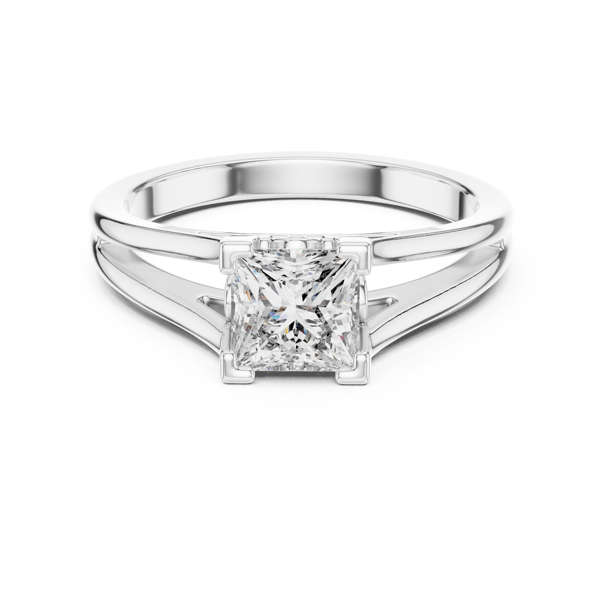Split-Shank Princess-Cut Diamond Ring with Lab-Grown Diamonds, Vermil – 925 Silver with 18K Gold Plating, White Gold