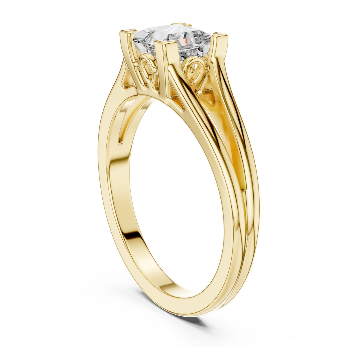 Split-Shank Princess-Cut Diamond Ring with Lab-Grown Diamonds, 18K Gold, Yellow Gold