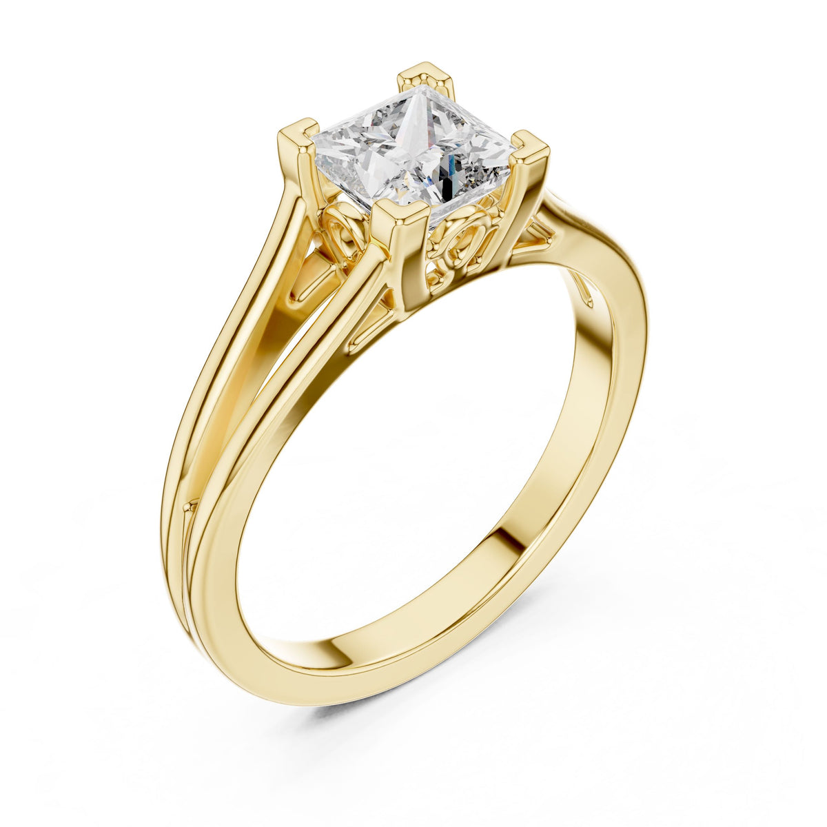 Split-Shank Princess-Cut Diamond Ring with Lab-Grown Diamonds, 14K Gold, Yellow Gold