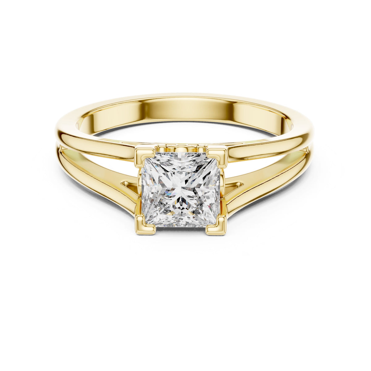 Split-Shank Princess-Cut Diamond Ring with Lab-Grown Diamonds, Vermil – 925 Silver with 18K Gold Plating, Yellow Gold