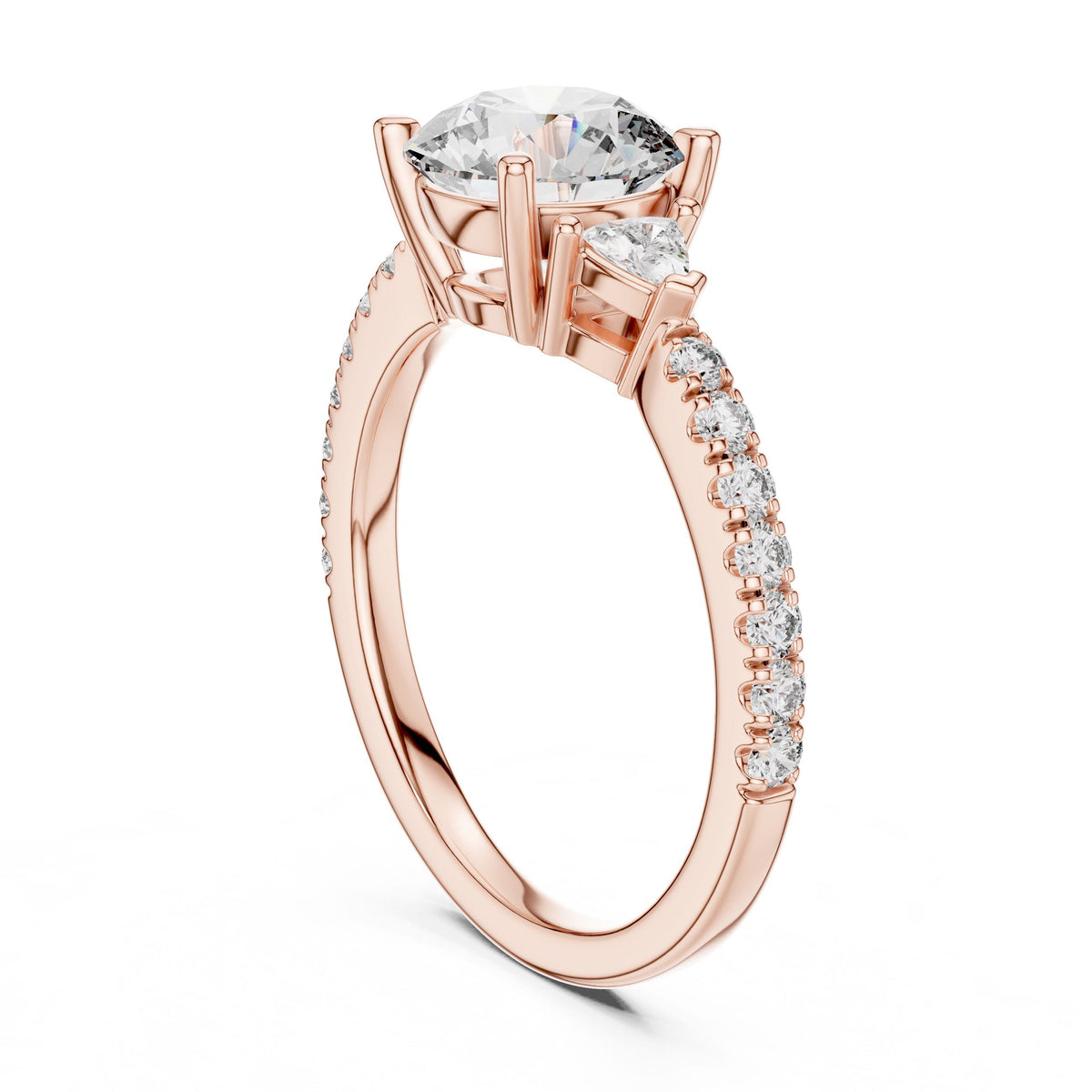 Round & Trillion Three-Stone Diamond Ring with Lab-Grown Diamonds, 18K Gold, Rose Gold