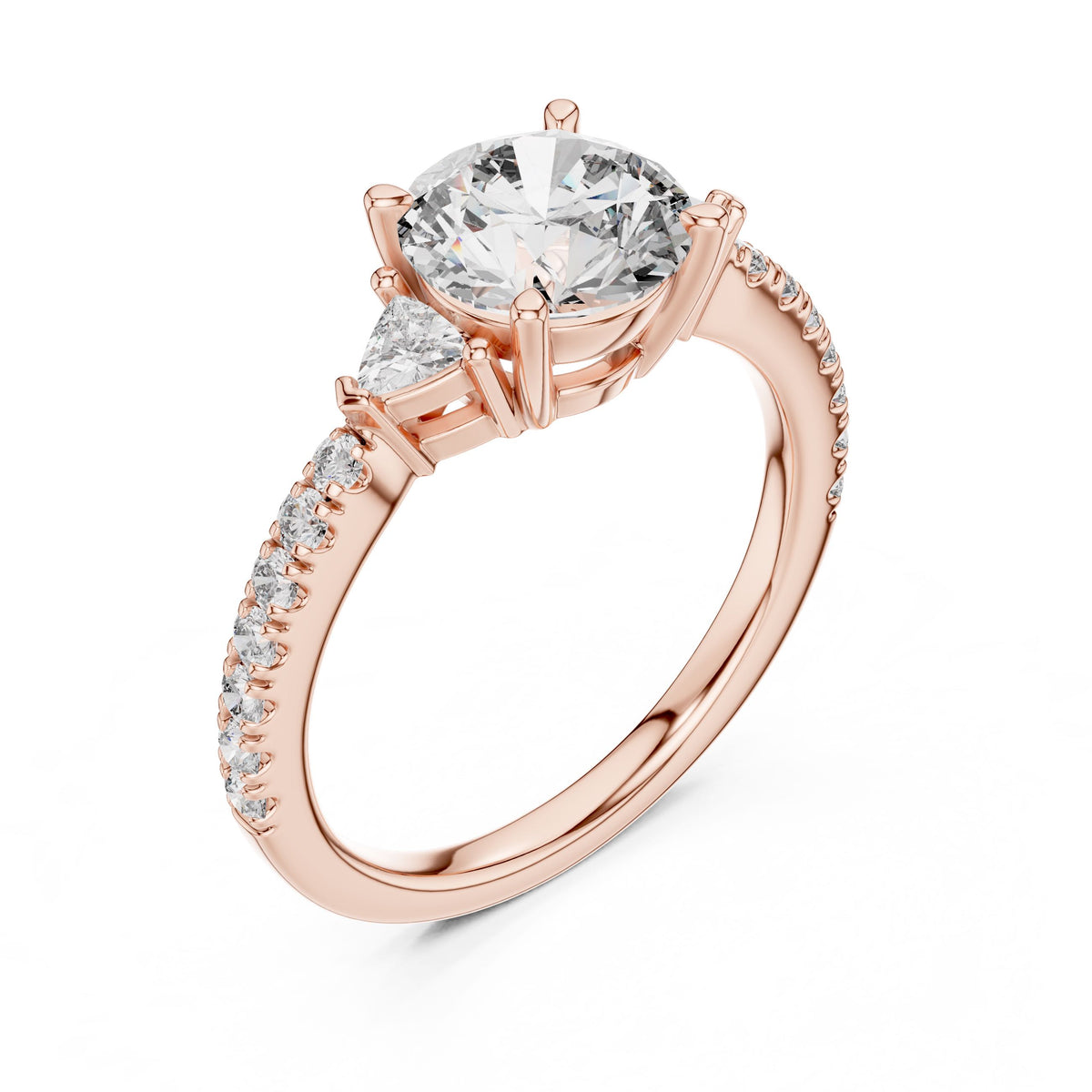 Round & Trillion Three-Stone Diamond Ring with Lab-Grown Diamonds, 14K Gold, Rose Gold