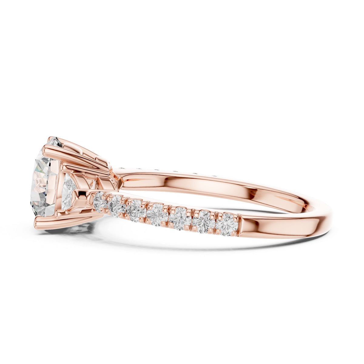 Round & Trillion Three-Stone Diamond Ring with Lab-Grown Diamonds, 10K Gold, Rose Gold