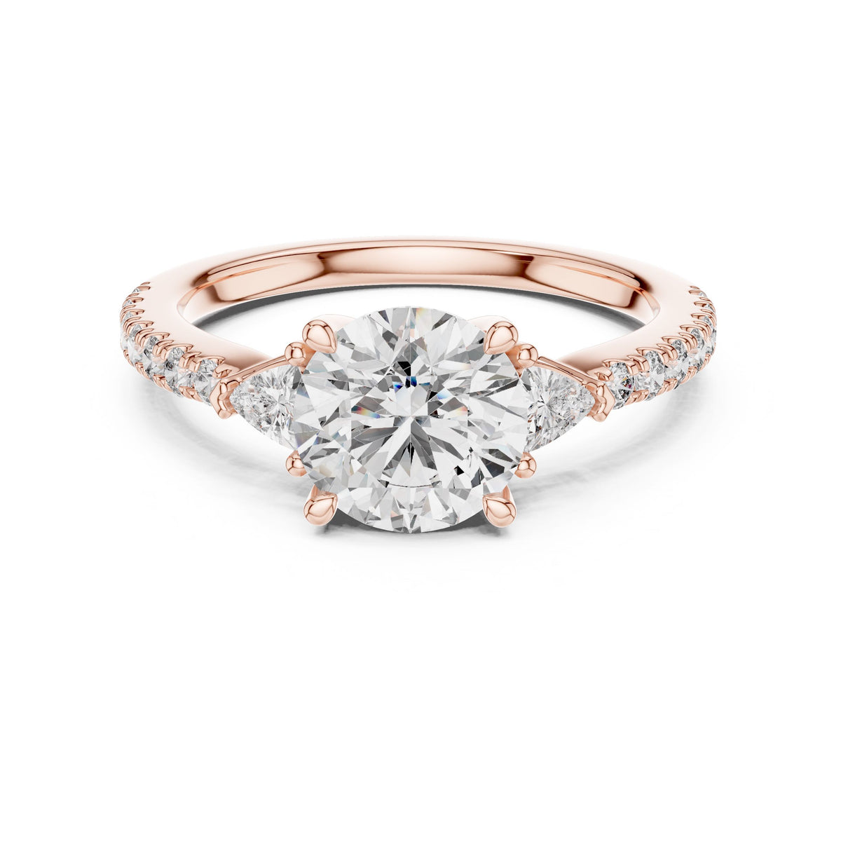 Round & Trillion Three-Stone Diamond Ring with Lab-Grown Diamonds, Vermil – 925 Silver with 18K Gold Plating, Rose Gold