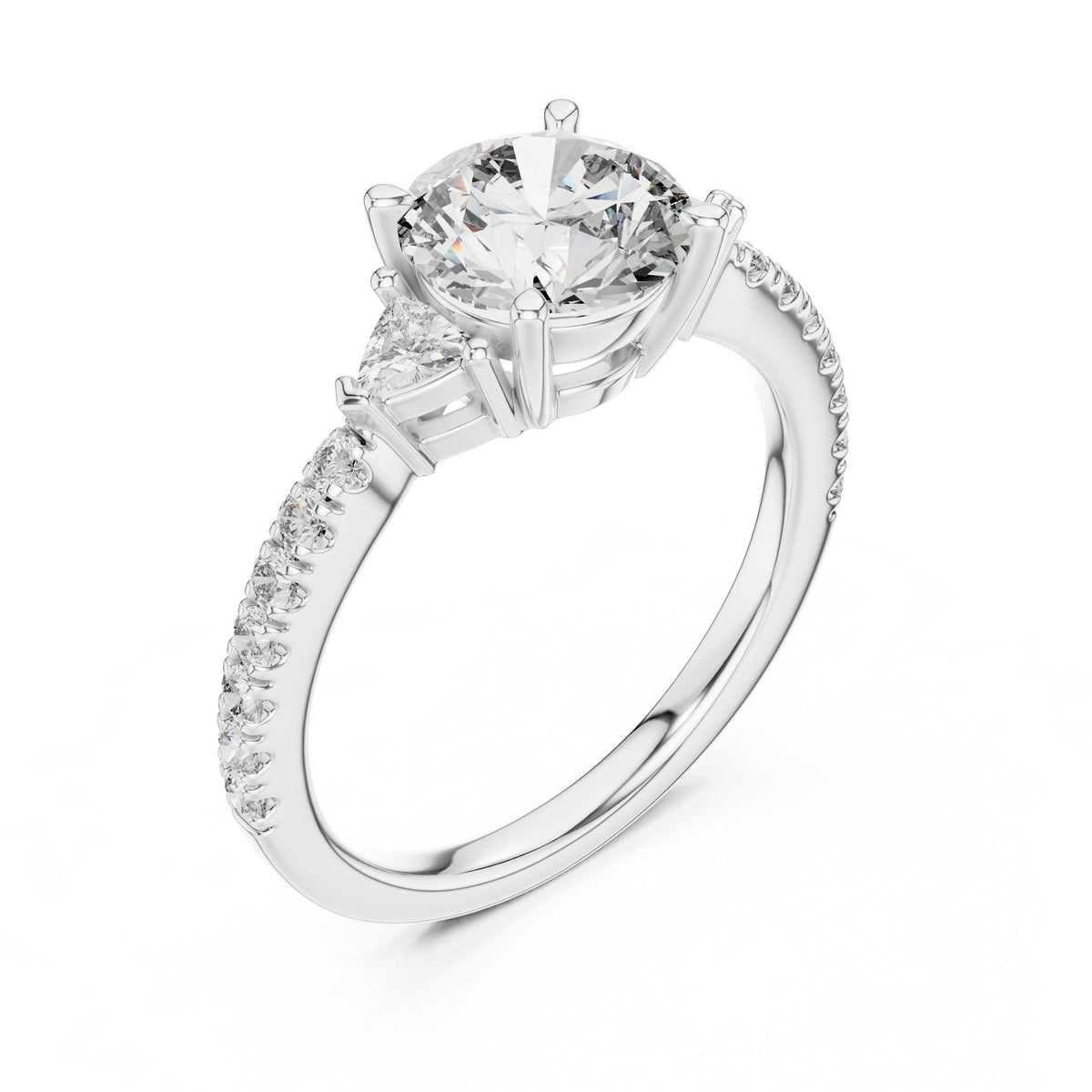 Round & Trillion Three-Stone Diamond Ring with Lab-Grown Diamonds, 14K Gold, White Gold