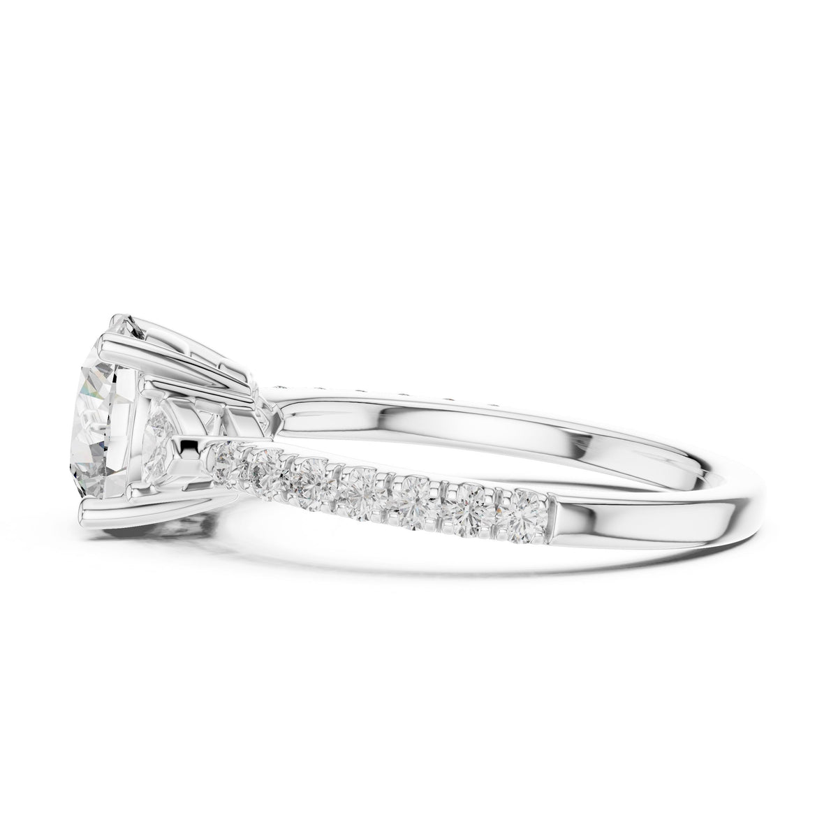 Round & Trillion Three-Stone Diamond Ring with Lab-Grown Diamonds, 10K Gold, White Gold