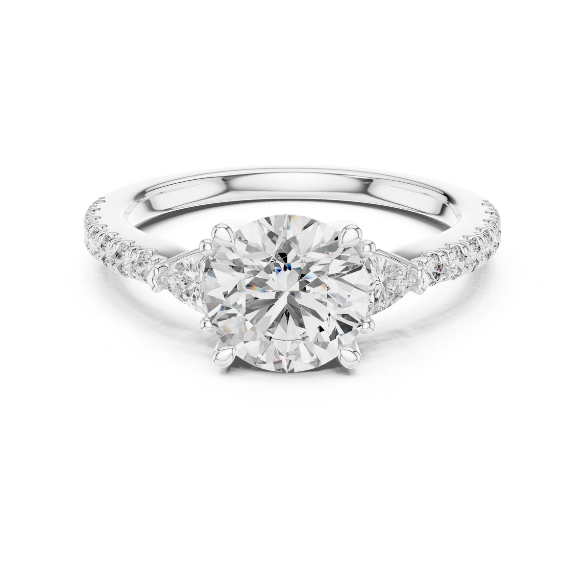 Round & Trillion Three-Stone Diamond Ring with Lab-Grown Diamonds, Vermil – 925 Silver with 18K Gold Plating, White Gold
