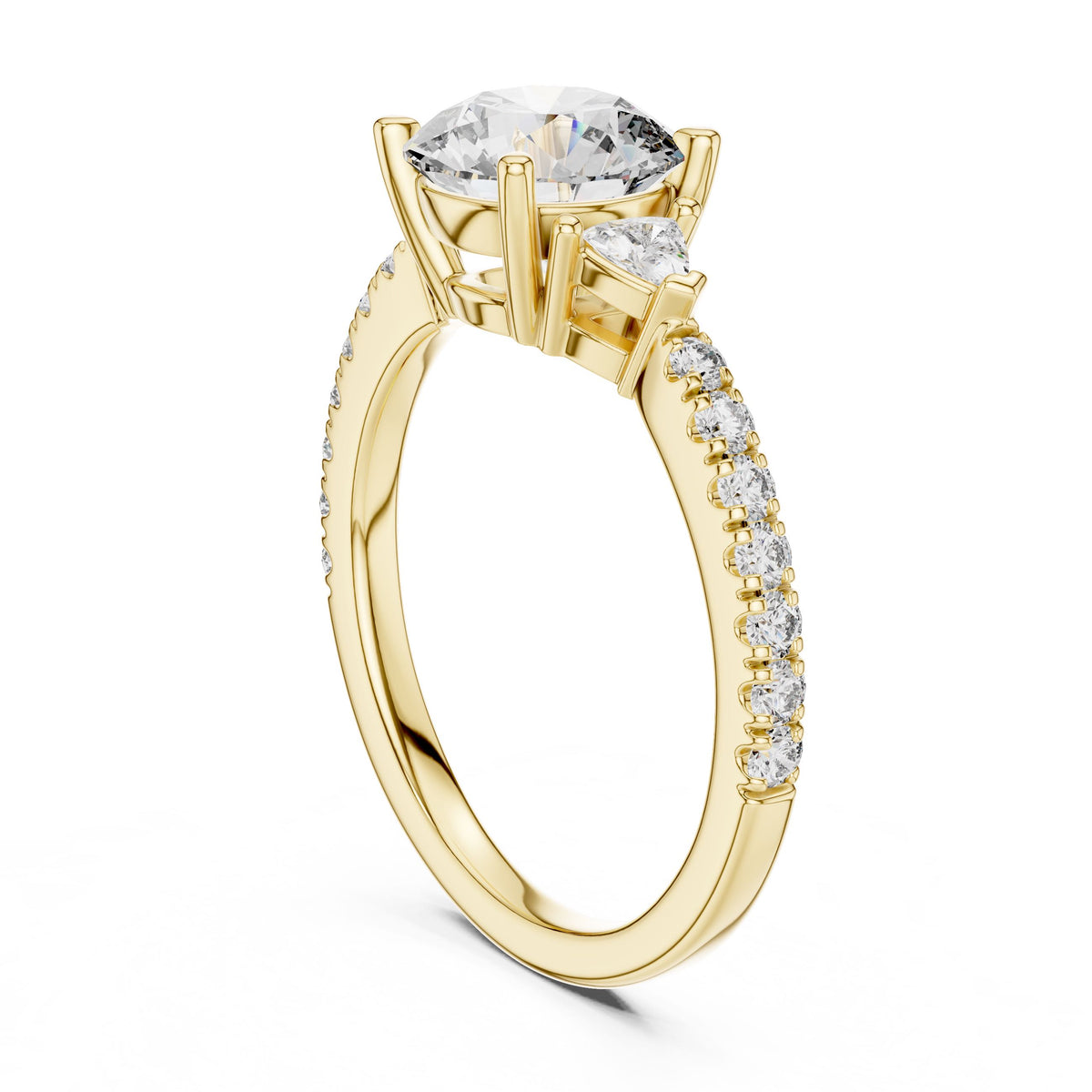 Round & Trillion Three-Stone Diamond Ring with Lab-Grown Diamonds, 18K Gold, Yellow Gold