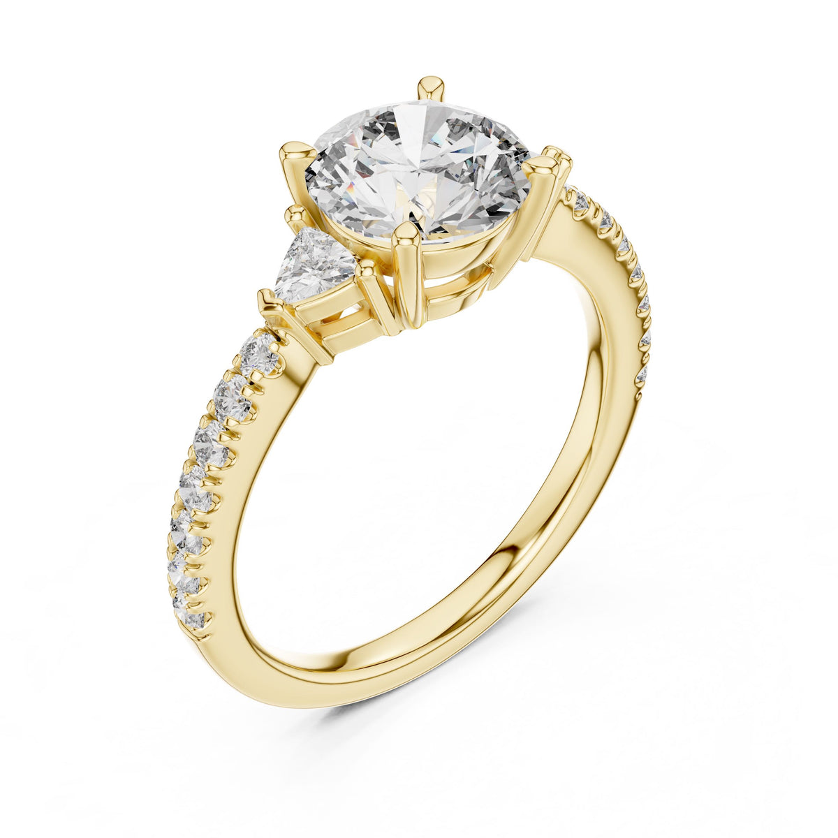 Round & Trillion Three-Stone Diamond Ring with Lab-Grown Diamonds, 14K Gold, Yellow Gold