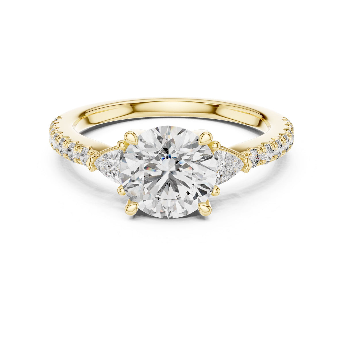 Round & Trillion Three-Stone Diamond Ring with Lab-Grown Diamonds, Vermil – 925 Silver with 18K Gold Plating, Yellow Gold