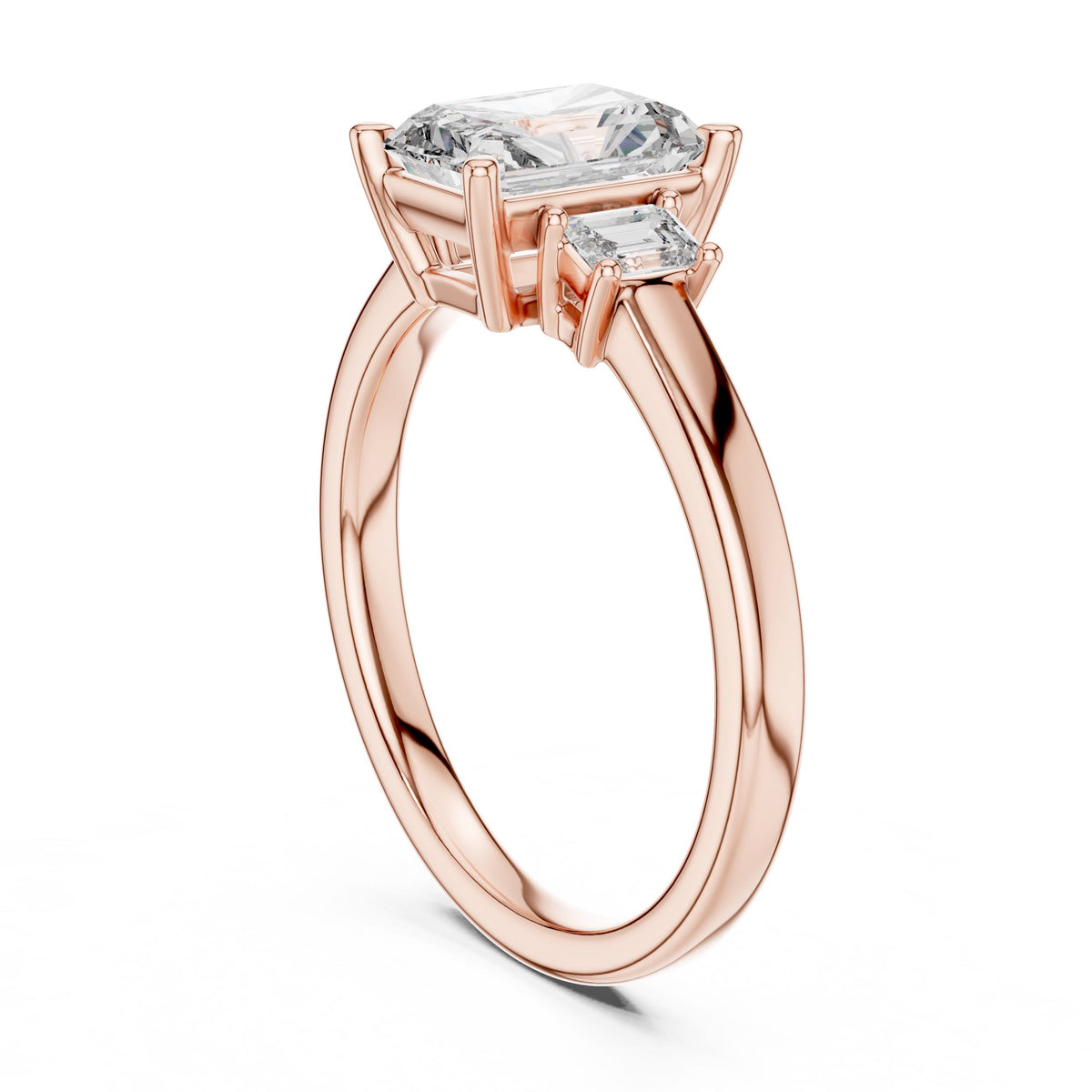 Radiant & Emerald Three-Stone Diamond Ring with Lab-Grown Diamonds, 18K Gold, Rose Gold