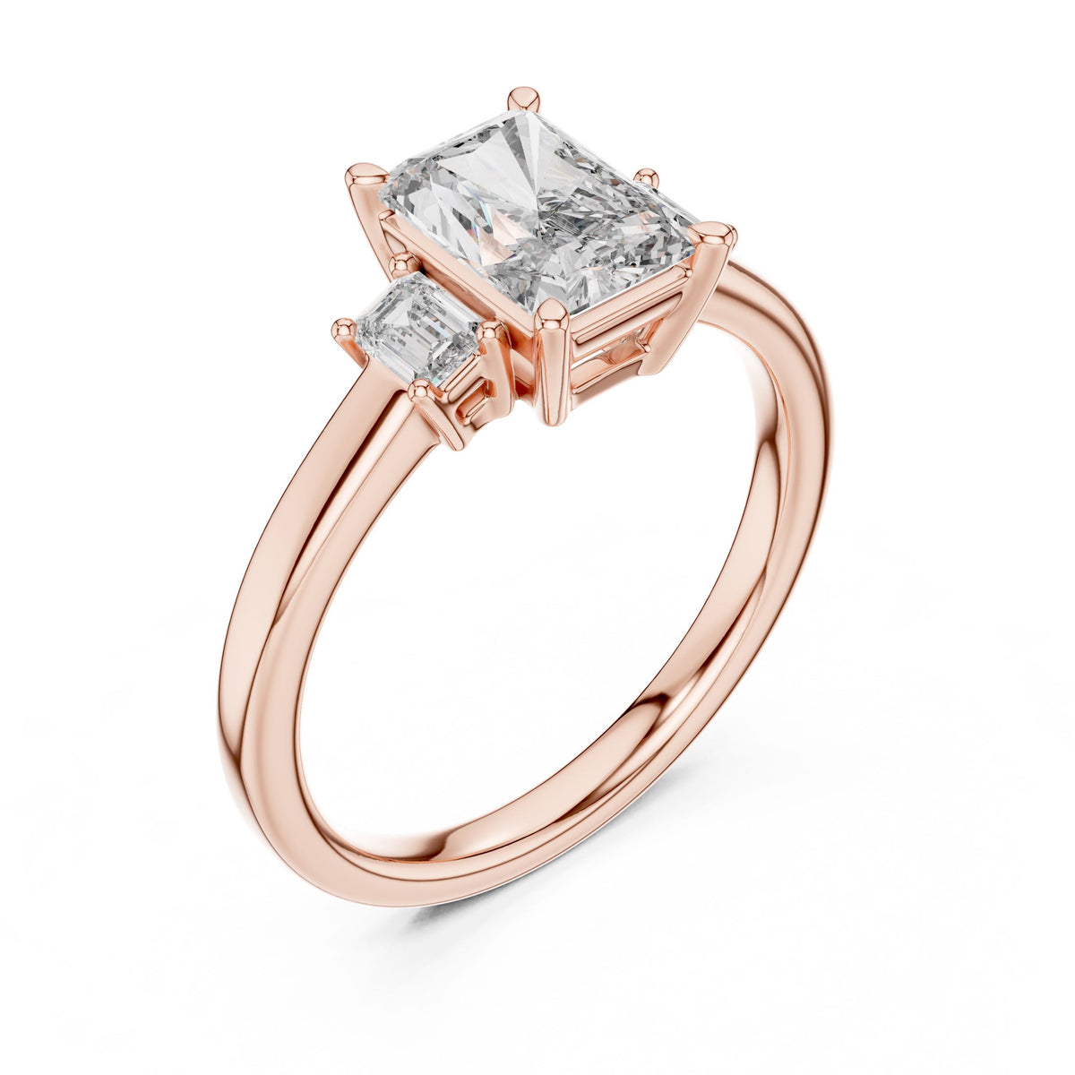 Radiant & Emerald Three-Stone Diamond Ring with Lab-Grown Diamonds, 14K Gold, Rose Gold