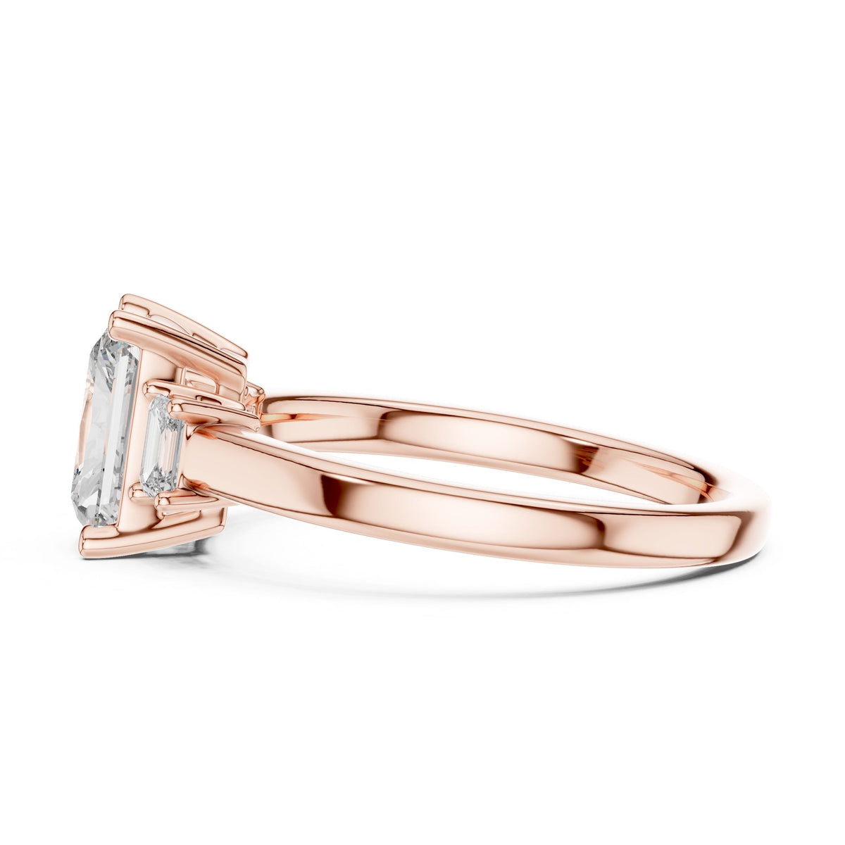 Radiant & Emerald Three-Stone Diamond Ring with Lab-Grown Diamonds, 10K Gold, Rose Gold