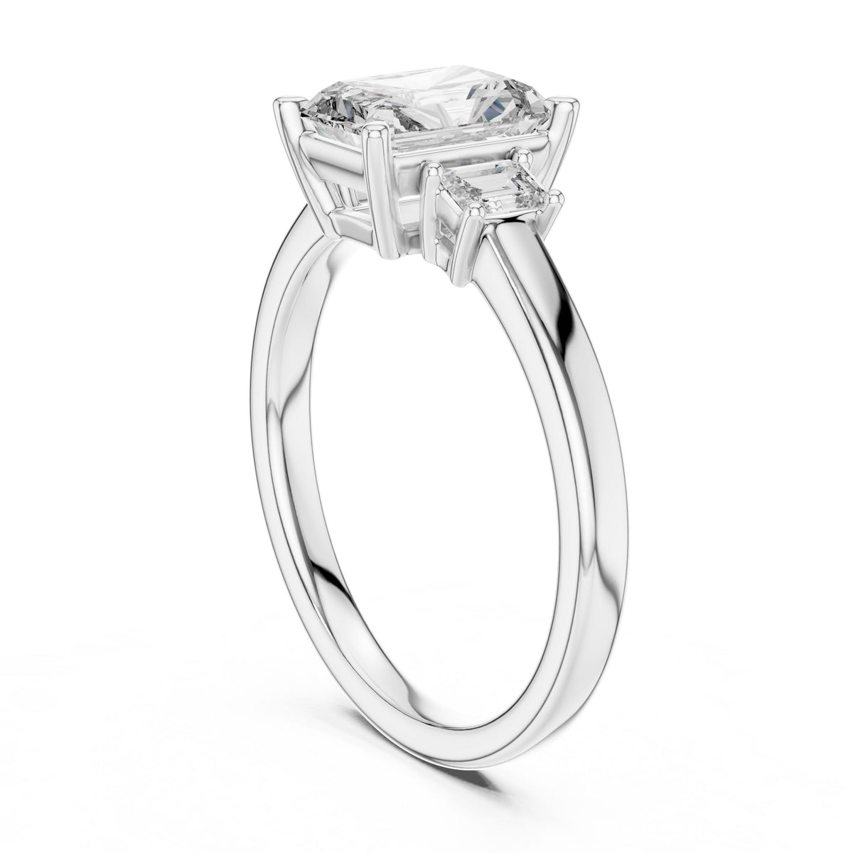 Radiant & Emerald Three-Stone Diamond Ring with Lab-Grown Diamonds, 18K Gold, White Gold