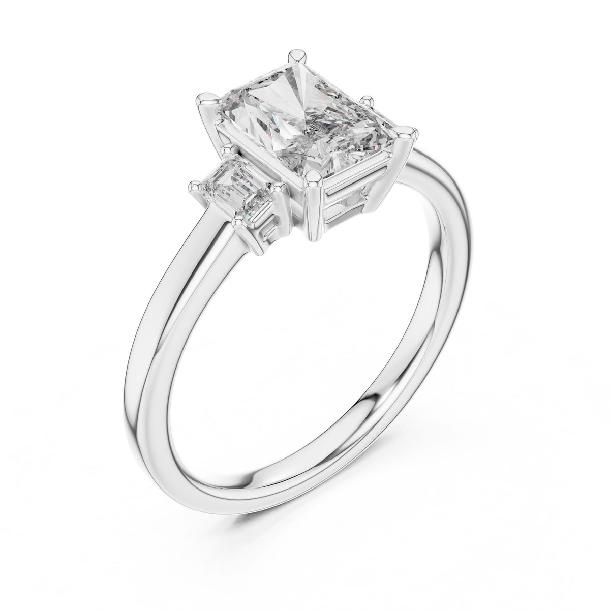 Radiant & Emerald Three-Stone Diamond Ring with Lab-Grown Diamonds, 14K Gold, White Gold