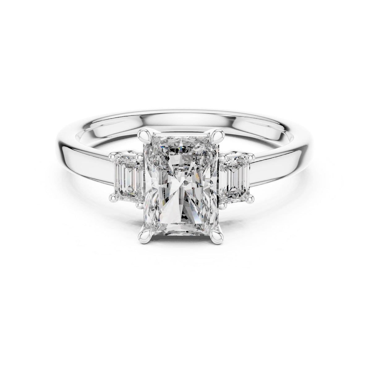 Radiant & Emerald Three-Stone Diamond Ring with Lab-Grown Diamonds, Vermil – 925 Silver with 18K Gold Plating, White Gold