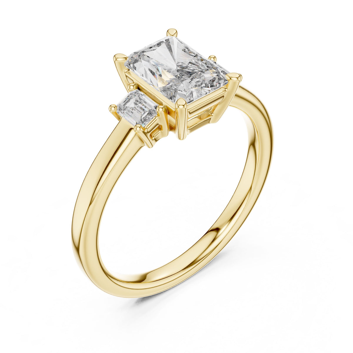 Radiant & Emerald Three-Stone Diamond Ring with Lab-Grown Diamonds, 14K Gold, Yellow Gold