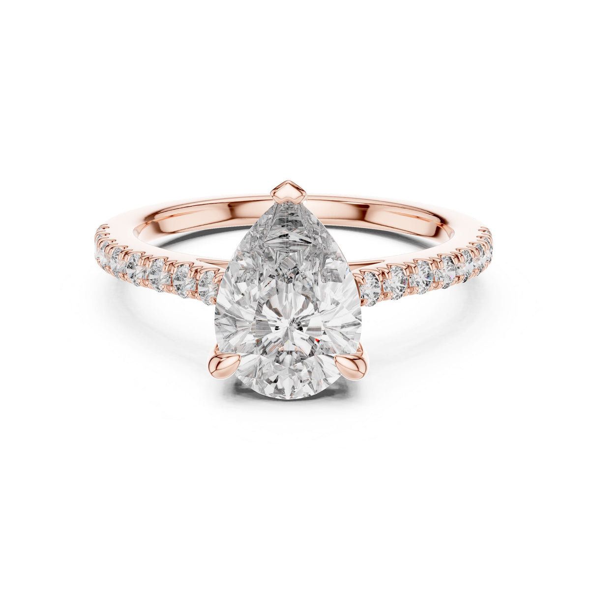 Pear Solitaire Diamond Ring with Lab-Grown Diamonds, Vermil – 925 Silver with 18K Gold Plating, Rose Gold