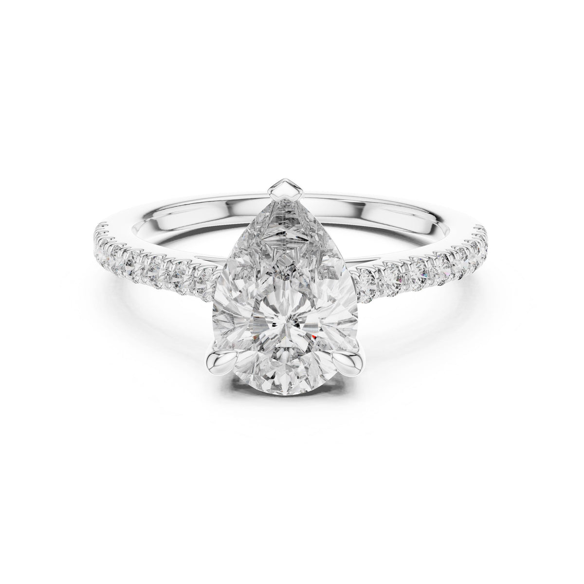 Pear Solitaire Diamond Ring with Lab-Grown Diamonds, Vermil – 925 Silver with 18K Gold Plating, White Gold