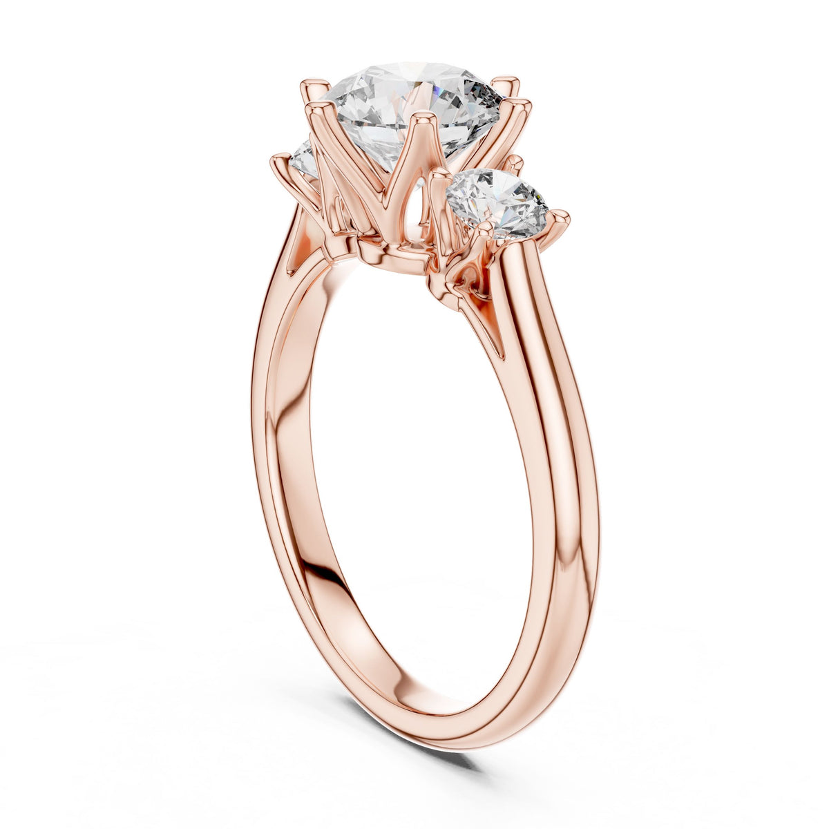 Round Three-Stone Diamond Ring with Lab-Grown Diamonds, 18K Gold, Rose Gold