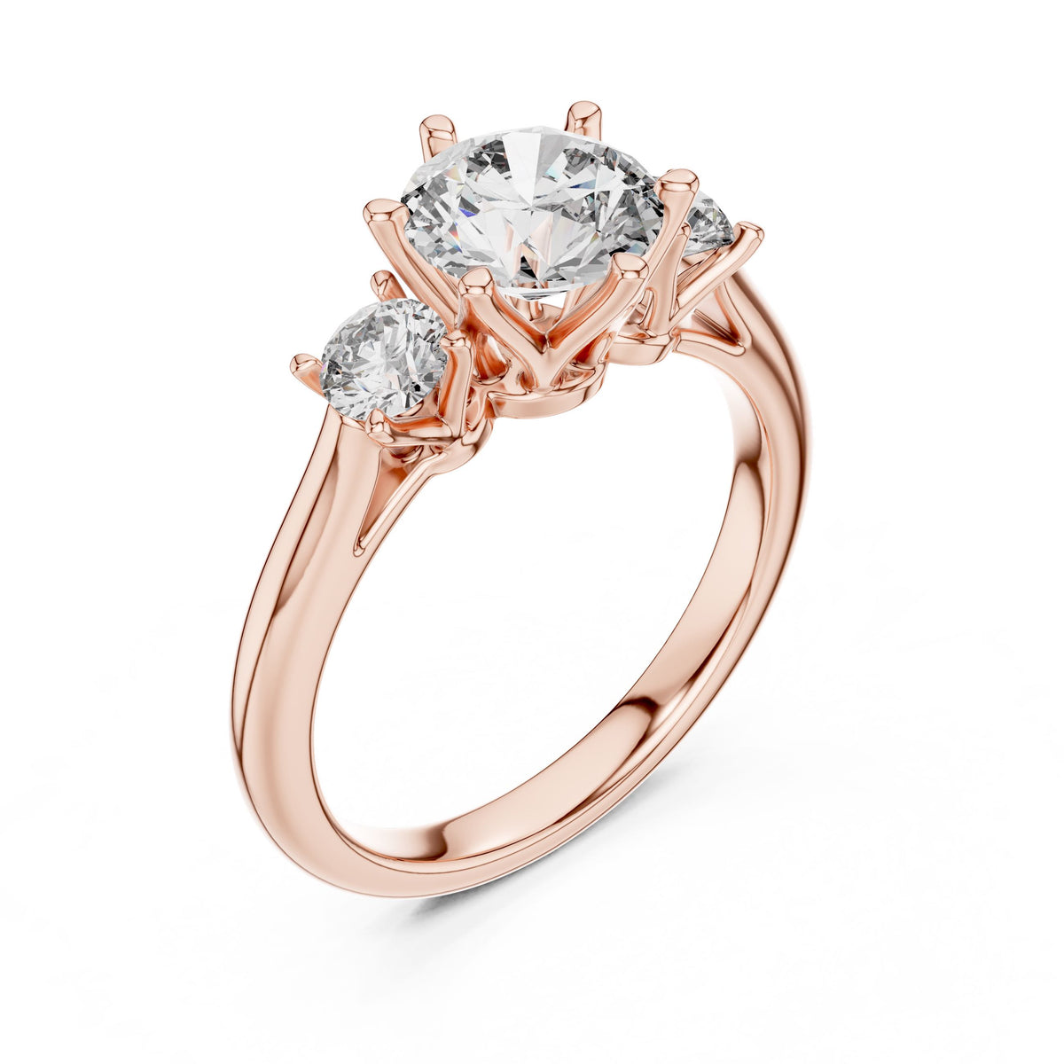 Round Three-Stone Diamond Ring with Lab-Grown Diamonds, 14K Gold, Rose Gold