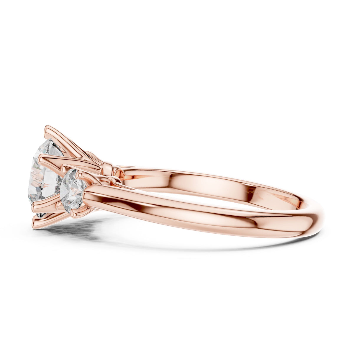 Round Three-Stone Diamond Ring with Lab-Grown Diamonds, 10K Gold, Rose Gold