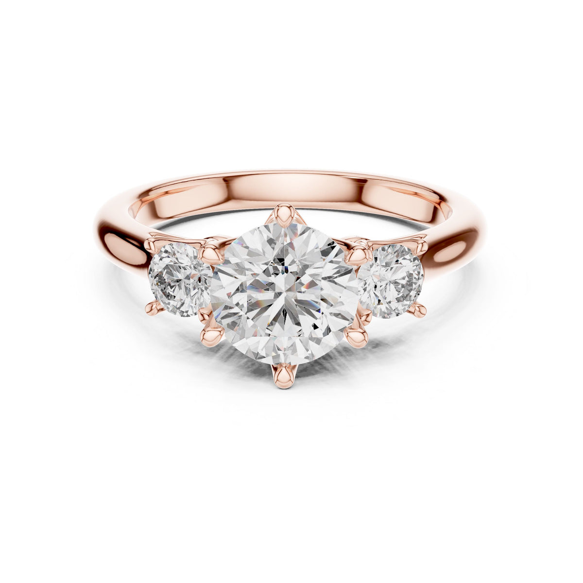 Round Three-Stone Diamond Ring with Lab-Grown Diamonds, Vermil – 925 Silver with 18K Gold Plating, Rose Gold