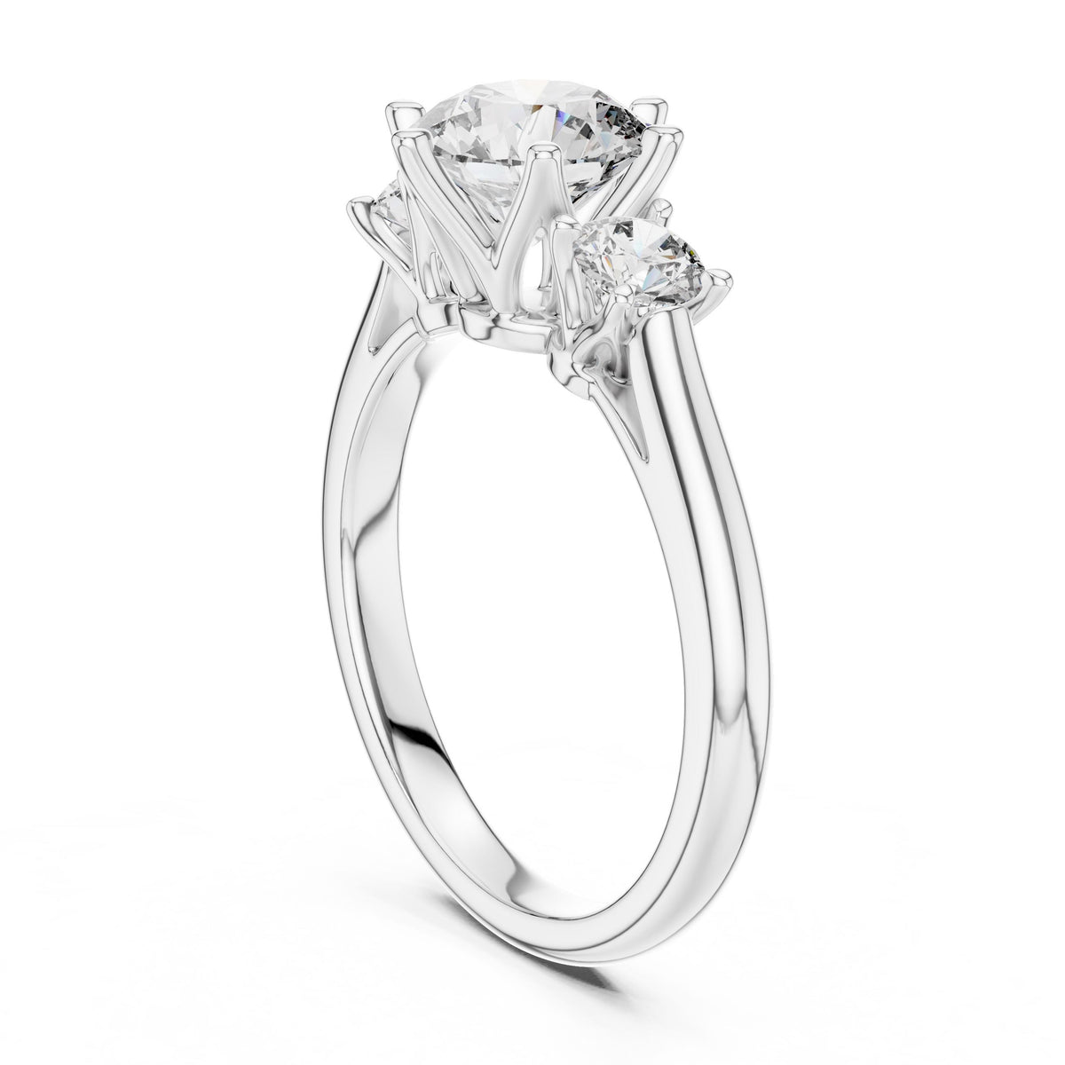 Round Three-Stone Diamond Ring with Lab-Grown Diamonds, 18K Gold, White Gold