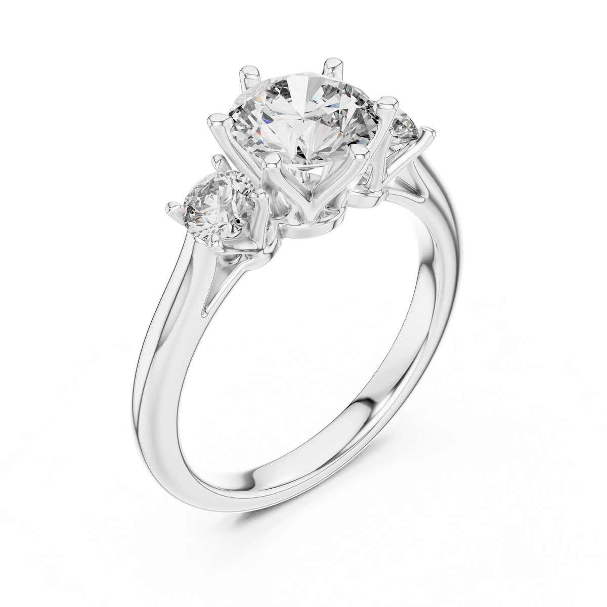 Round Three-Stone Diamond Ring with Lab-Grown Diamonds, 14K Gold, White Gold