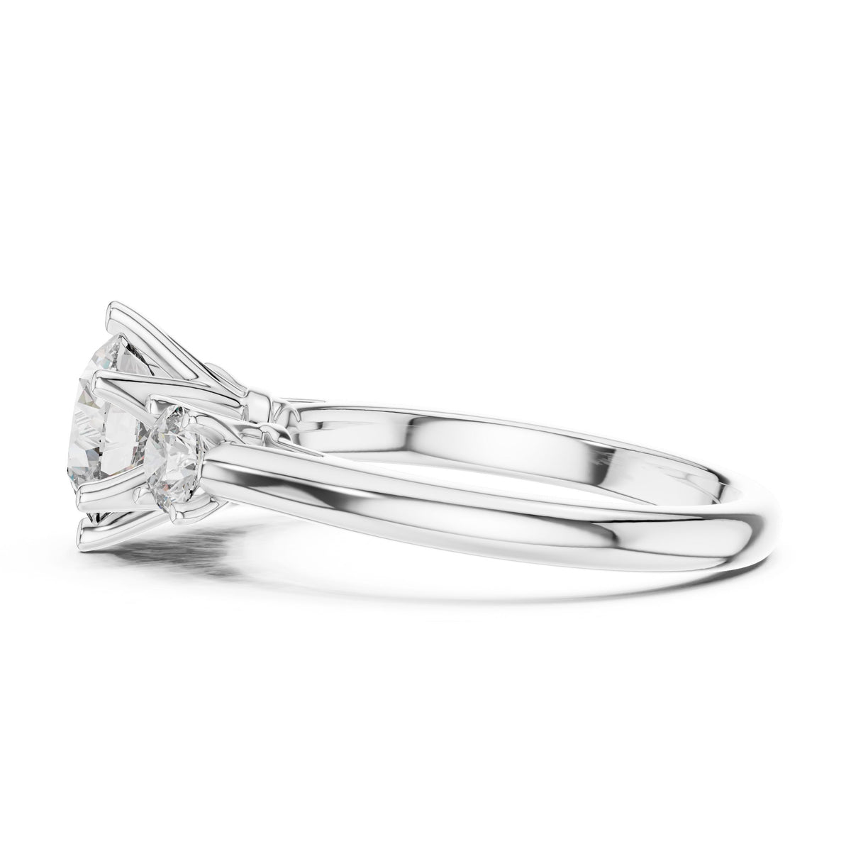Round Three-Stone Diamond Ring with Lab-Grown Diamonds, 10K Gold, White Gold