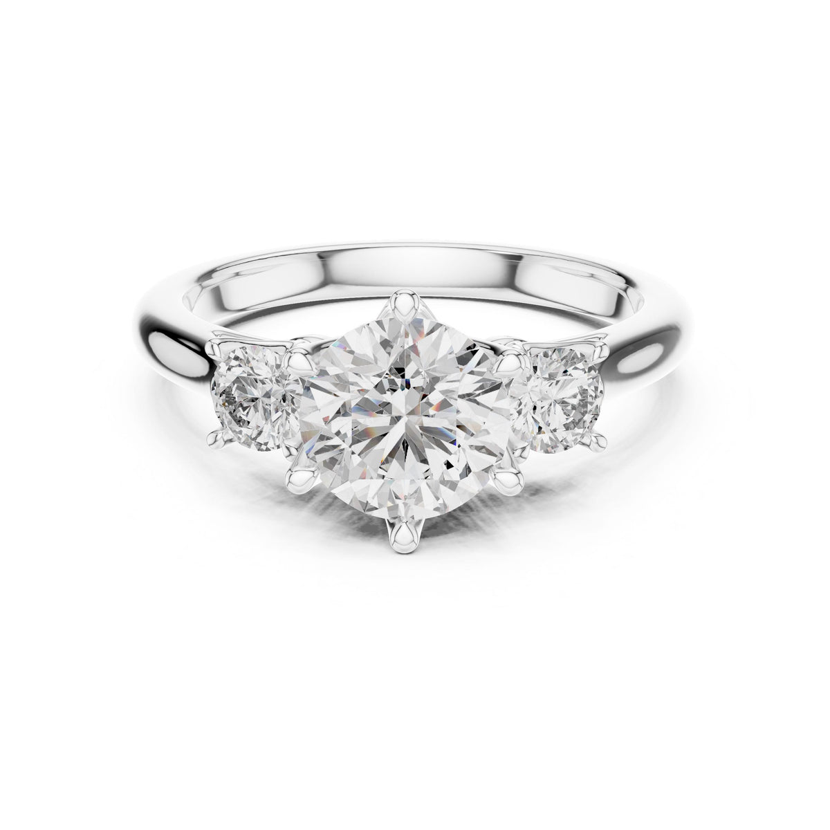 Round Three-Stone Diamond Ring with Lab-Grown Diamonds, Vermil – 925 Silver with 18K Gold Plating, White Gold