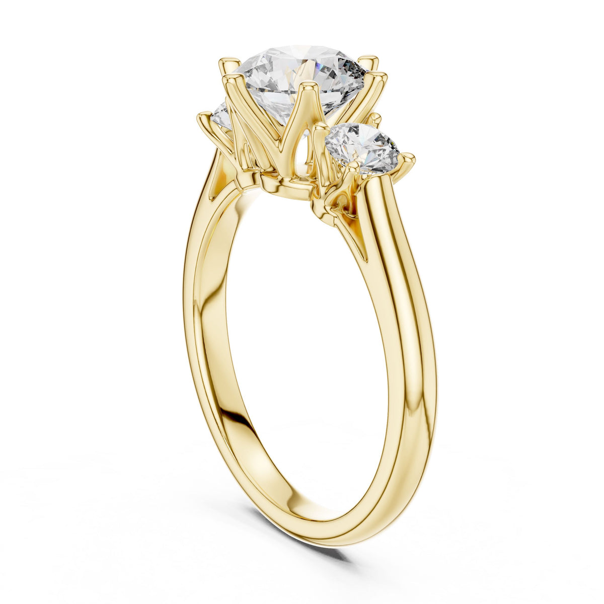 Round Three-Stone Diamond Ring with Lab-Grown Diamonds, 18K Gold, Yellow Gold