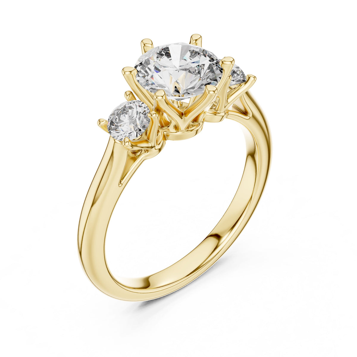 Round Three-Stone Diamond Ring with Lab-Grown Diamonds, 14K Gold, Yellow Gold