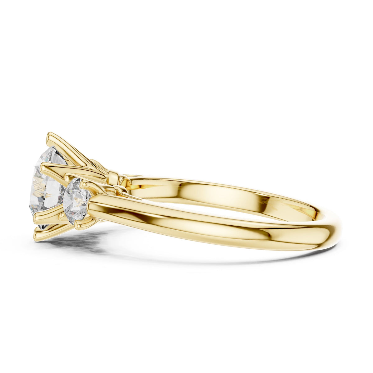 Round Three-Stone Diamond Ring with Lab-Grown Diamonds, 10K Gold, Yellow Gold