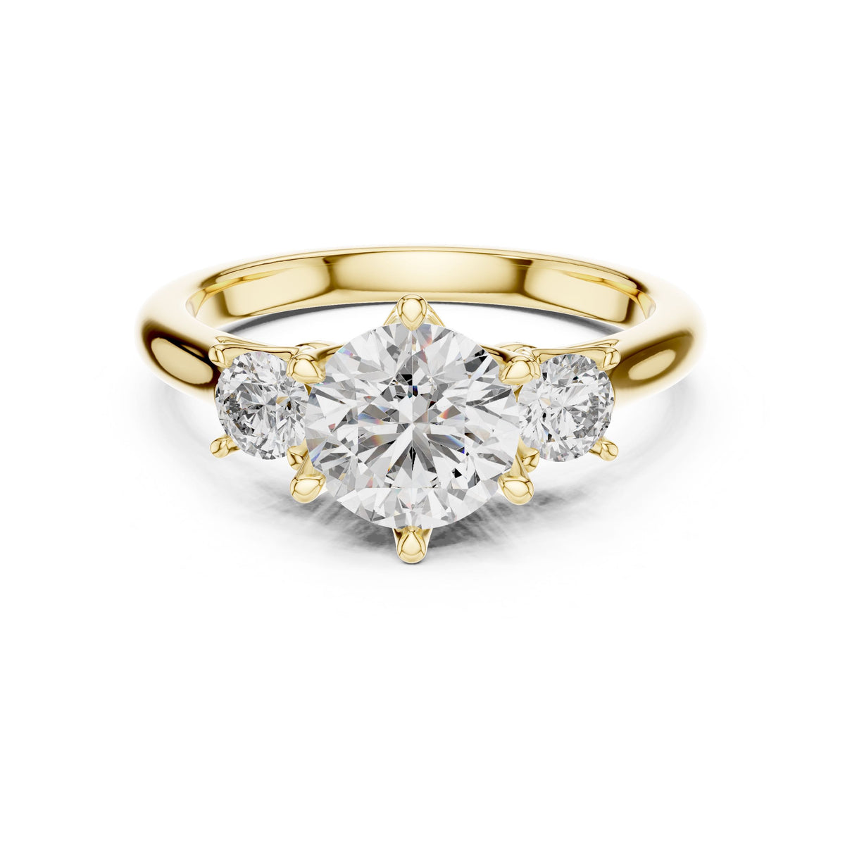 Round Three-Stone Diamond Ring with Lab-Grown Diamonds, Vermil – 925 Silver with 18K Gold Plating, Yellow Gold