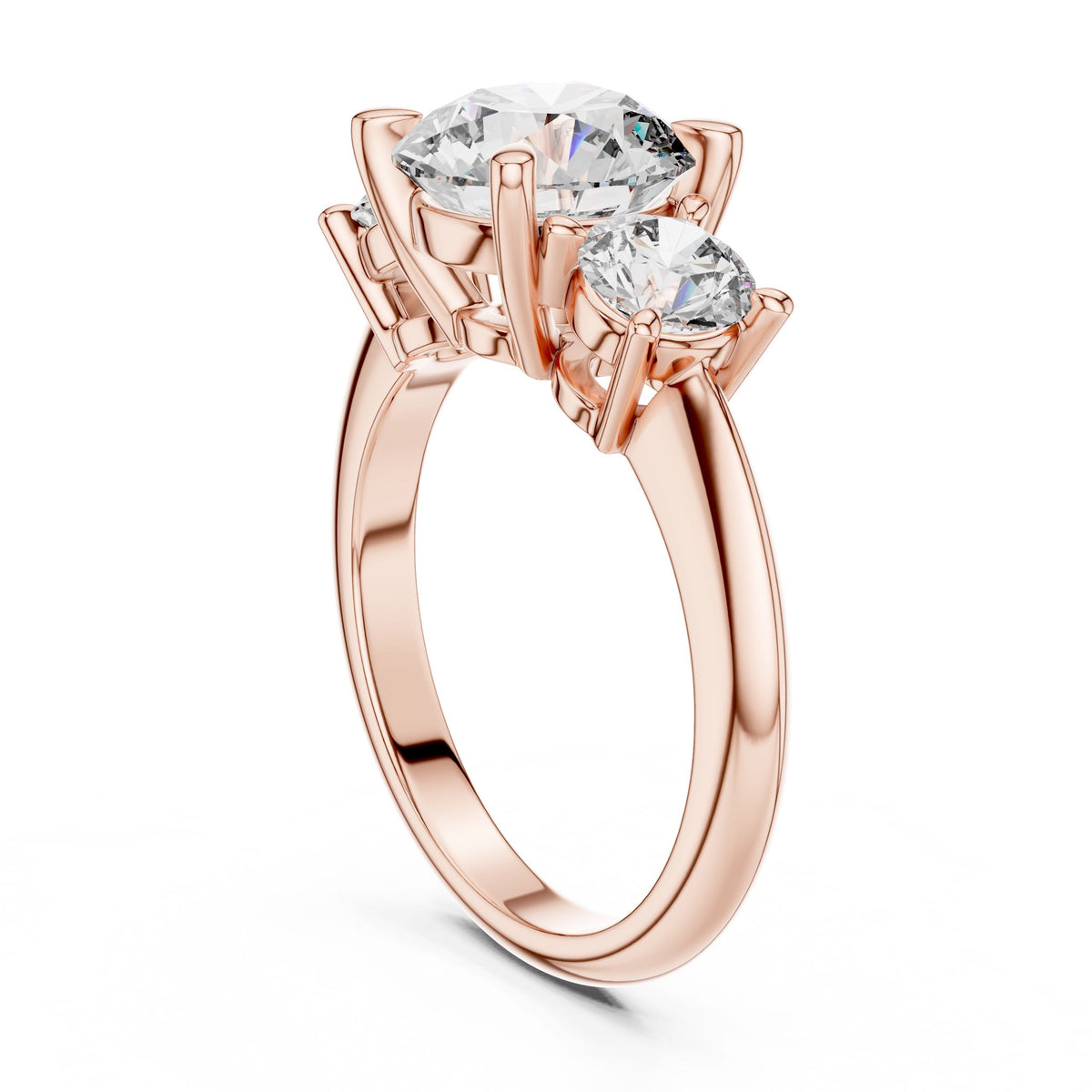 Bold Round Three-Stone Diamond Ring with Lab-Grown Diamonds, 18K Gold, Rose Gold