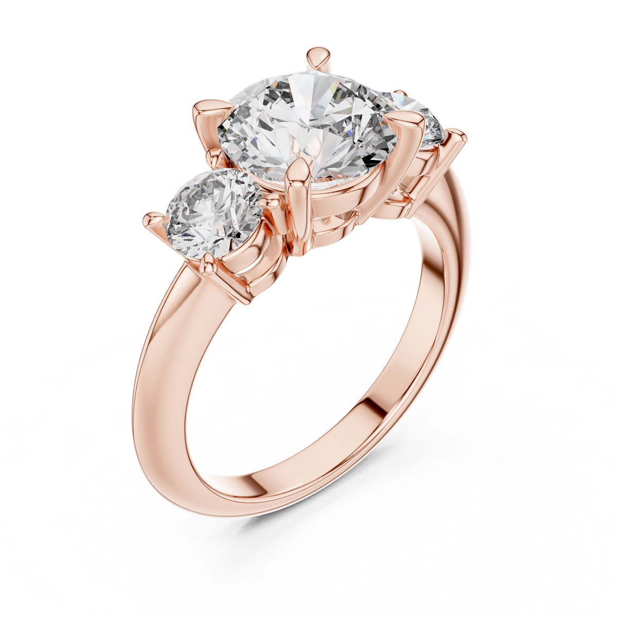 Bold Round Three-Stone Diamond Ring with Lab-Grown Diamonds, 14K Gold, Rose Gold