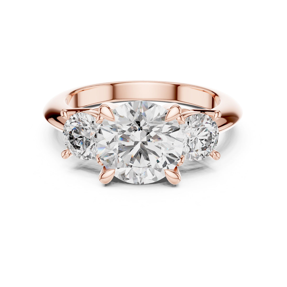 Bold Round Three-Stone Diamond Ring with Lab-Grown Diamonds, Vermil – 925 Silver with 18K Gold Plating, Rose Gold