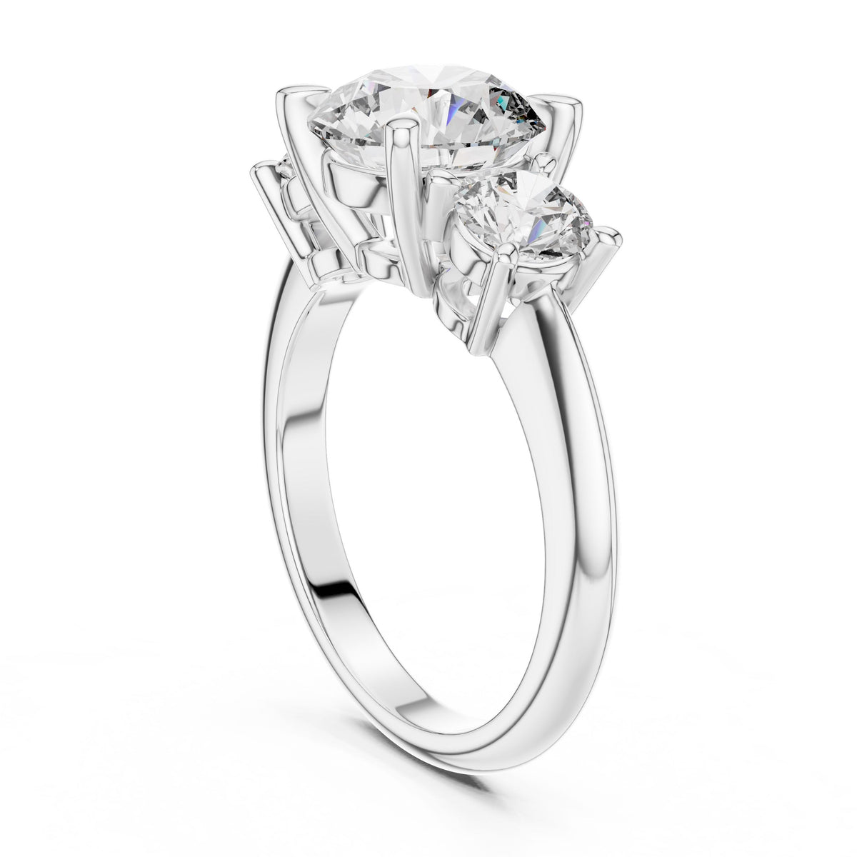 Bold Round Three-Stone Diamond Ring with Lab-Grown Diamonds, 18K Gold, White Gold