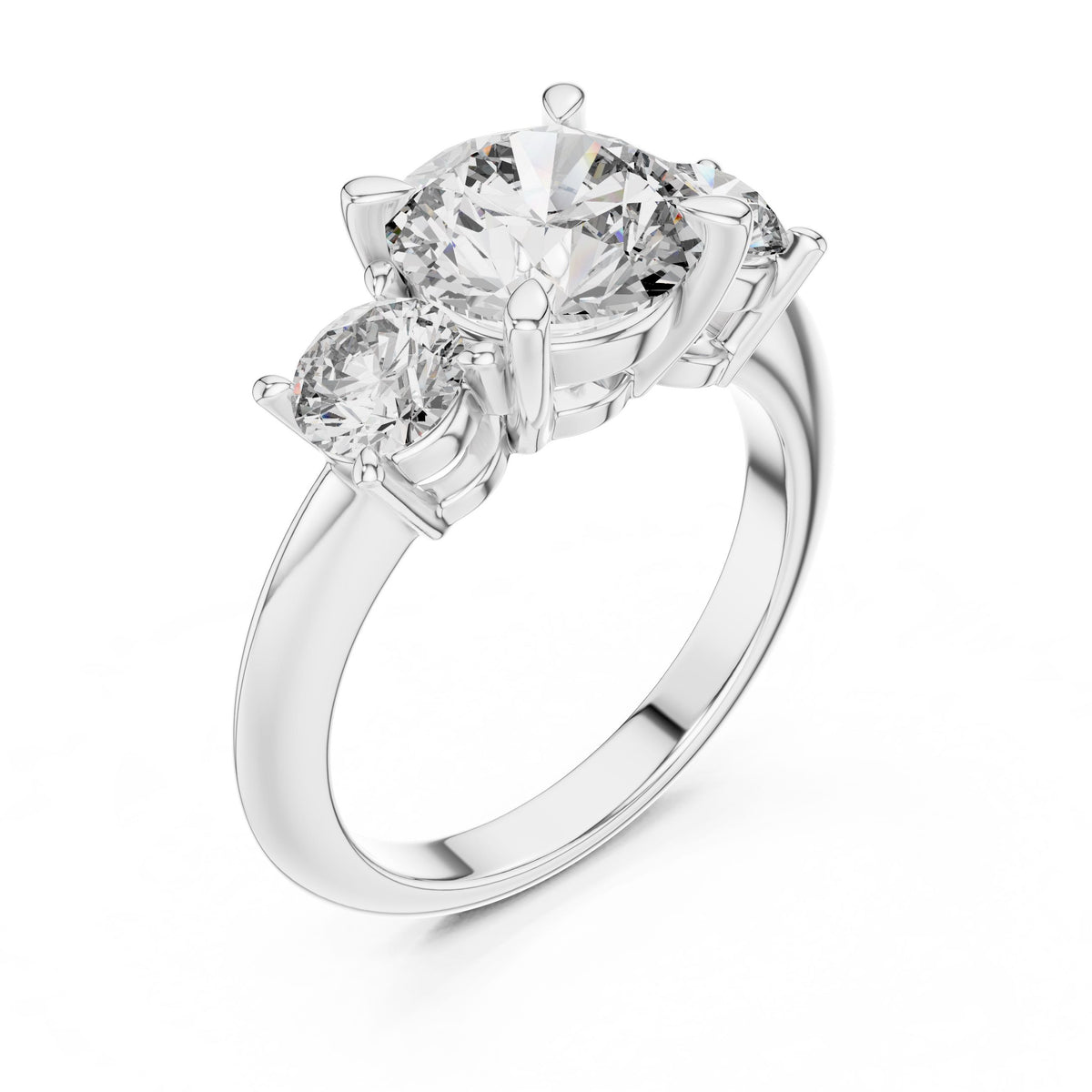 Bold Round Three-Stone Diamond Ring with Lab-Grown Diamonds, 14K Gold, White Gold