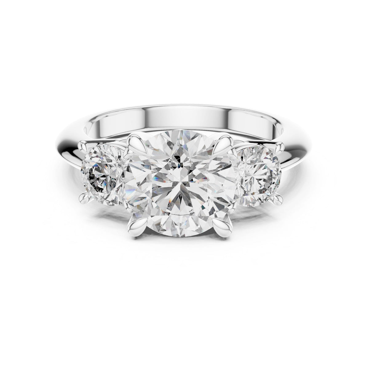 Bold Round Three-Stone Diamond Ring with Lab-Grown Diamonds, Vermil – 925 Silver with 18K Gold Plating, White Gold