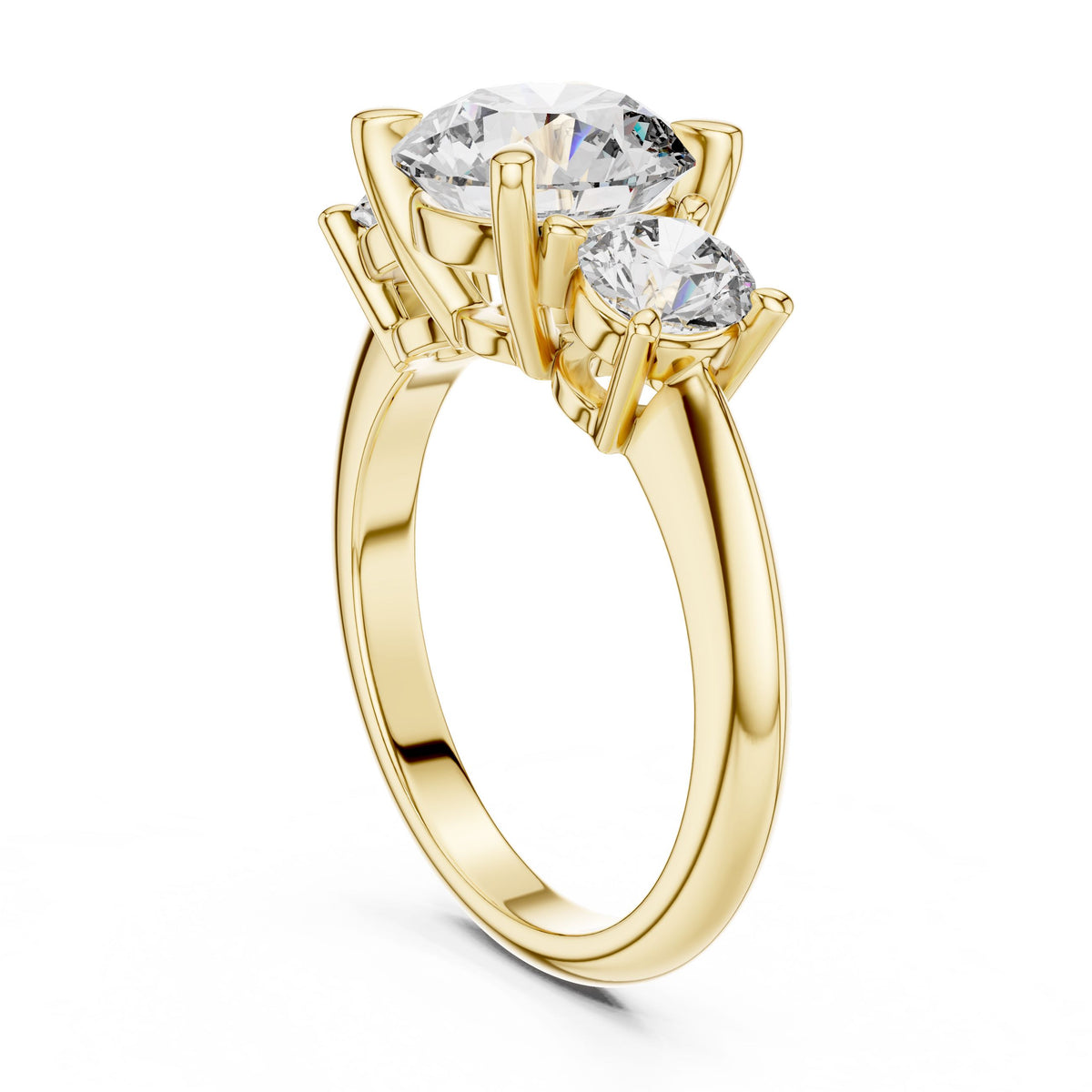 Bold Round Three-Stone Diamond Ring with Lab-Grown Diamonds, 18K Gold, Yellow Gold