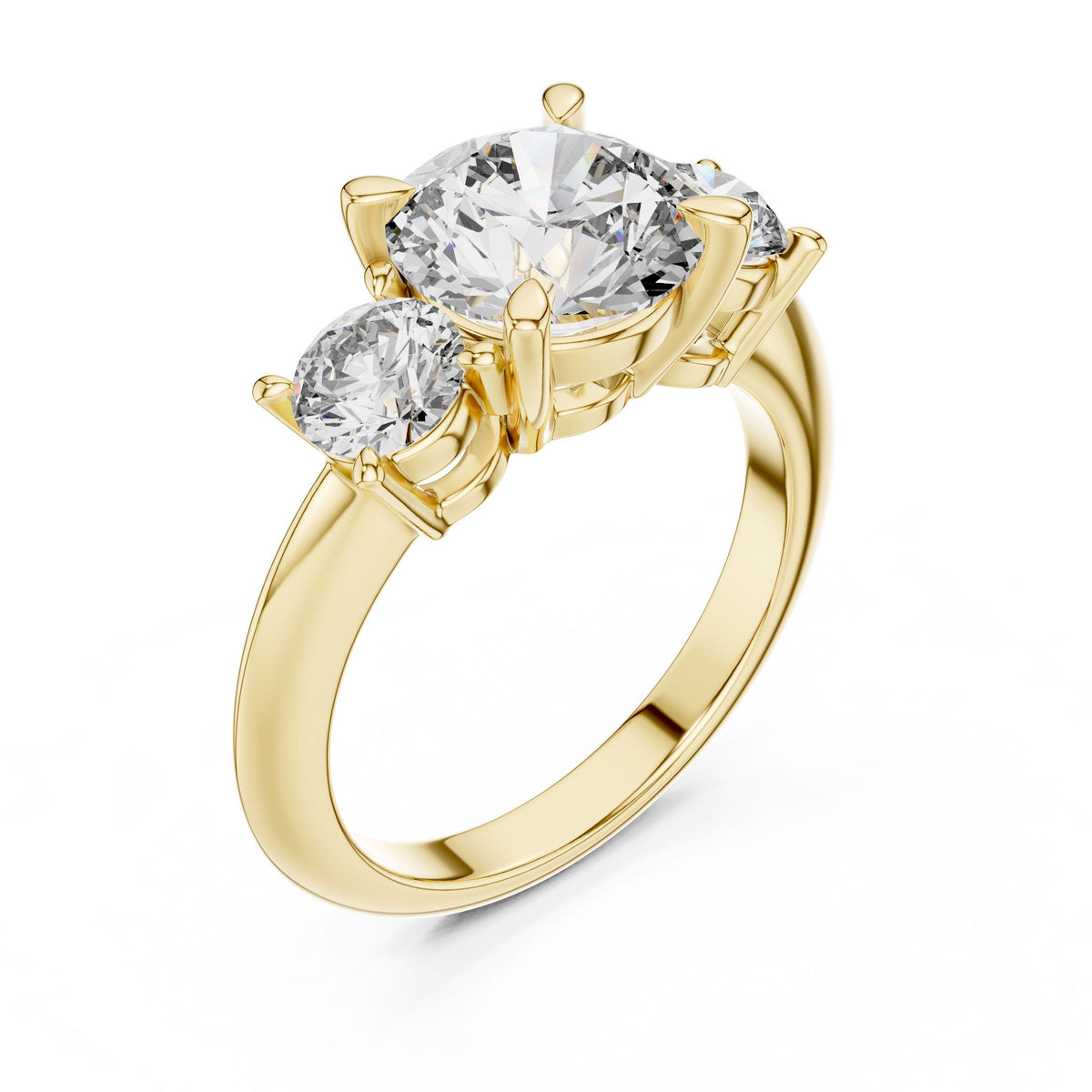 Bold Round Three-Stone Diamond Ring with Lab-Grown Diamonds, 14K Gold, Yellow Gold