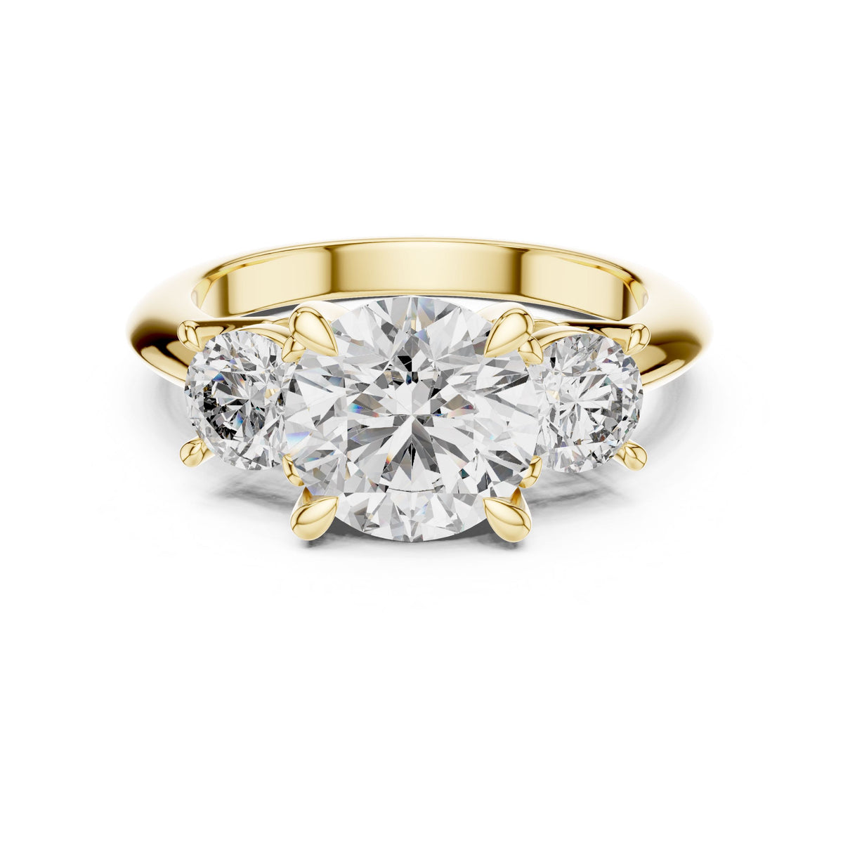 Bold Round Three-Stone Diamond Ring with Lab-Grown Diamonds, Vermil – 925 Silver with 18K Gold Plating, Yellow Gold