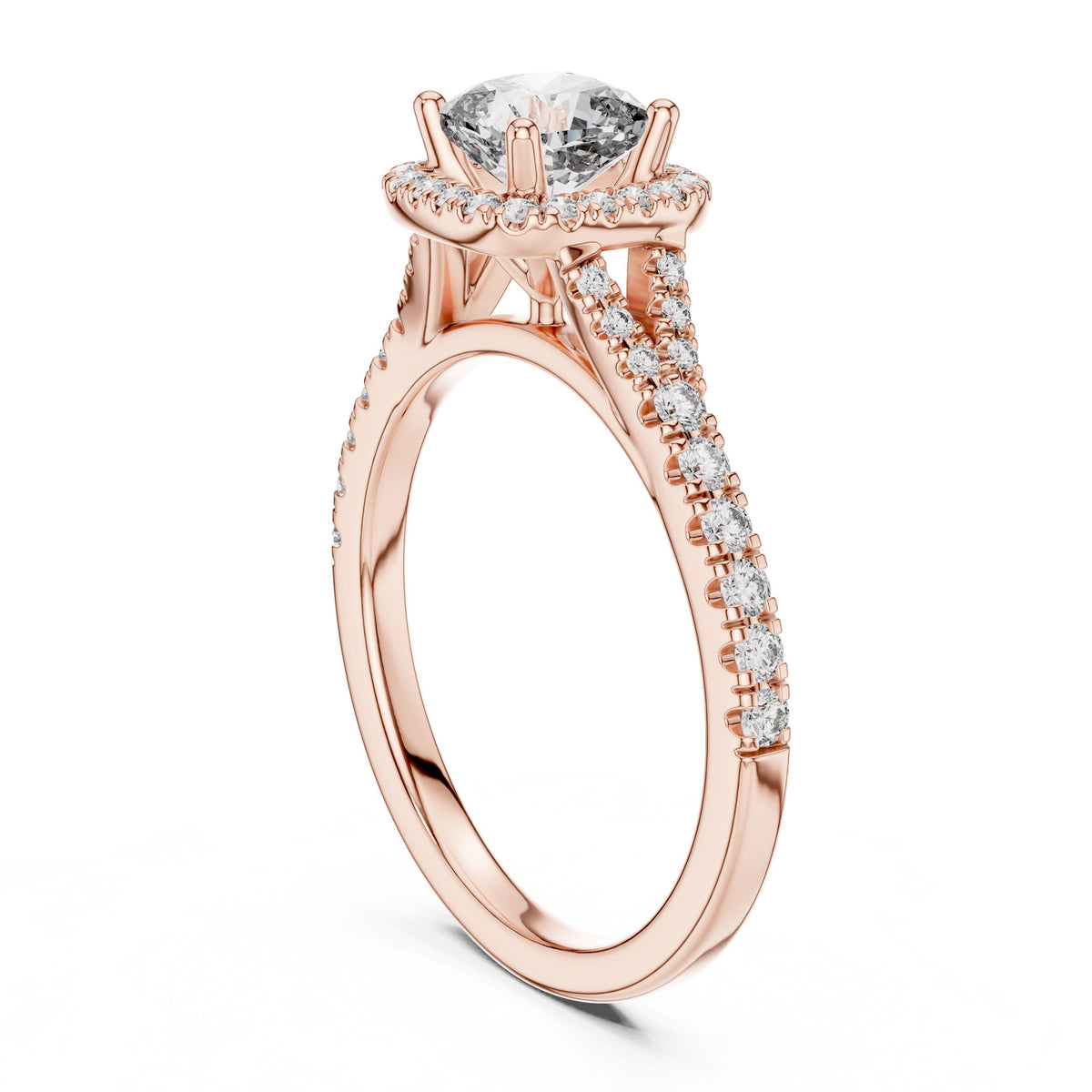 Cushion Halo Diamond Ring with Lab-Grown Diamonds, 18K Gold, Rose Gold