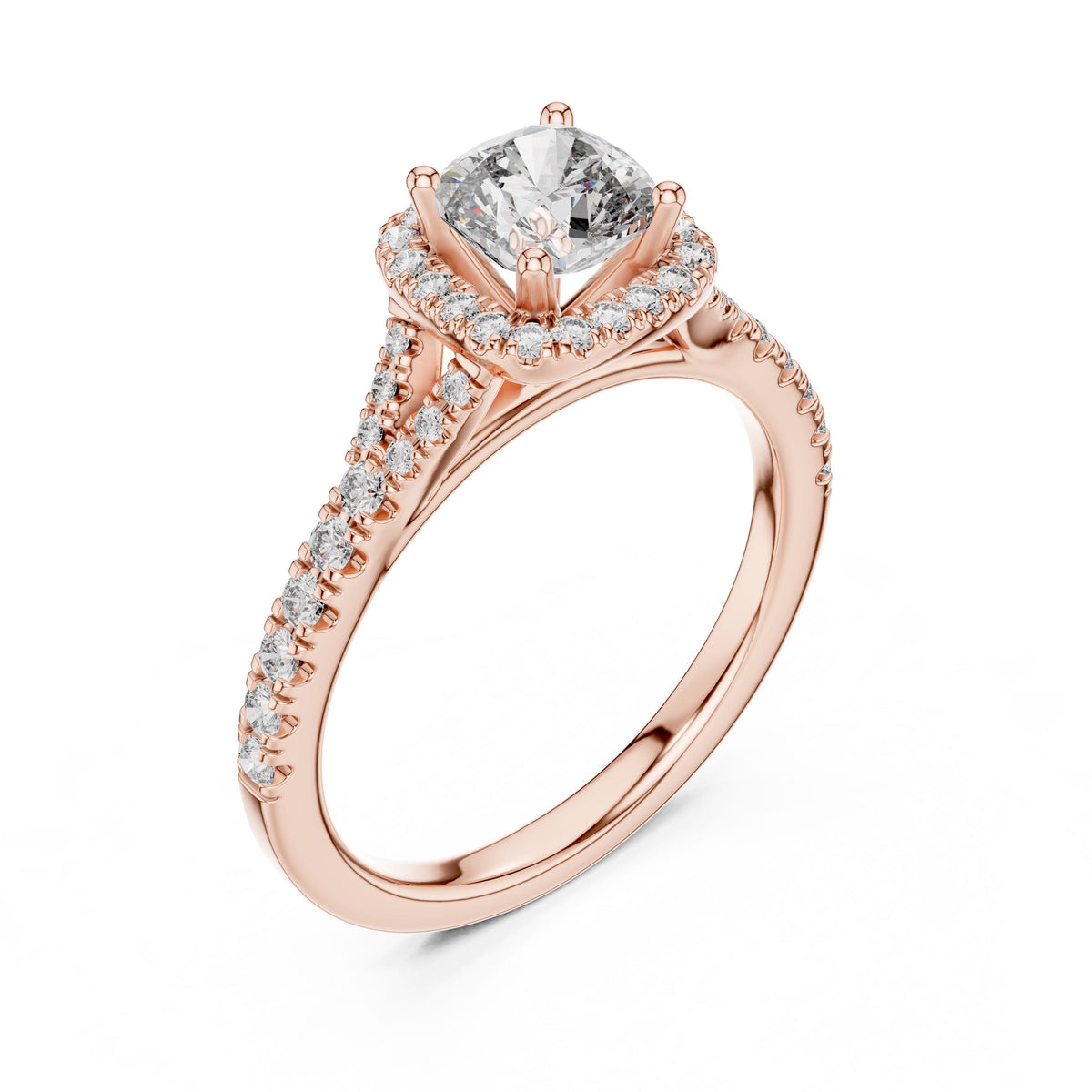 Cushion Halo Diamond Ring with Lab-Grown Diamonds, 14K Gold, Rose Gold