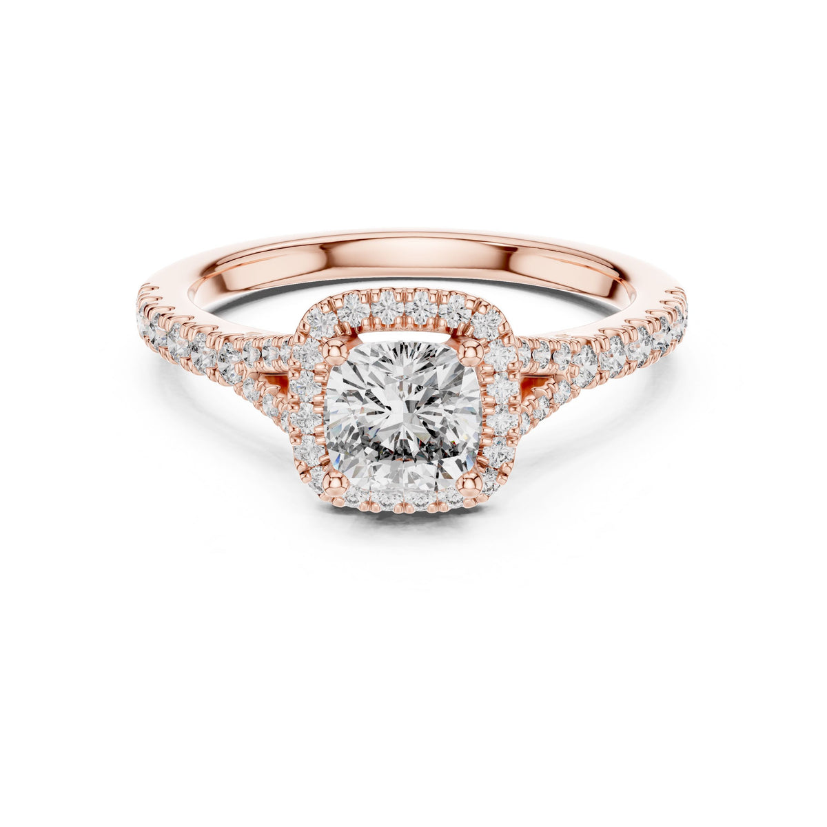 Cushion Halo Diamond Ring with Lab-Grown Diamonds, Vermil – 925 Silver with 18K Gold Plating, Rose Gold