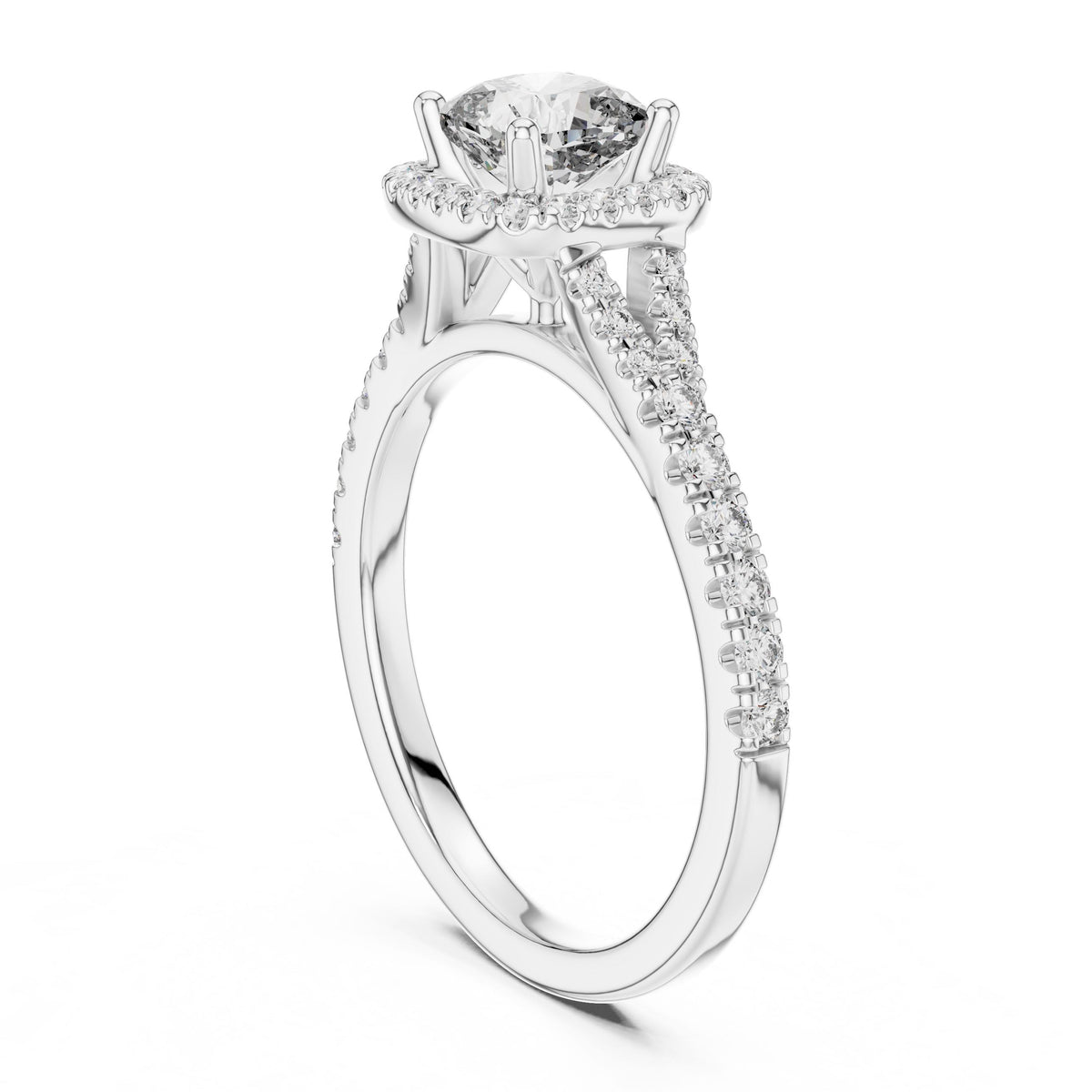 Cushion Halo Diamond Ring with Lab-Grown Diamonds, 18K Gold, White Gold