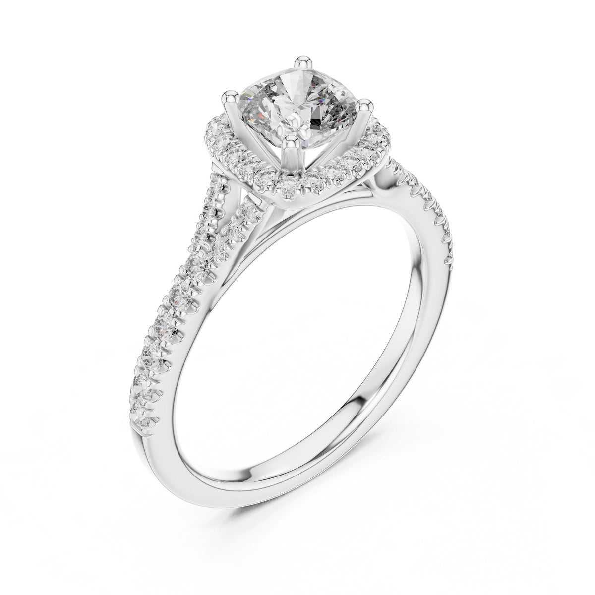 Cushion Halo Diamond Ring with Lab-Grown Diamonds, 14K Gold, White Gold